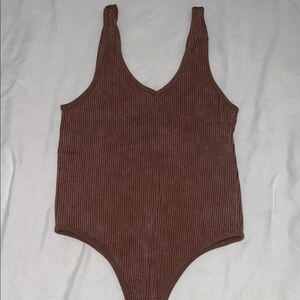 Brown Ribbed Bodysuit